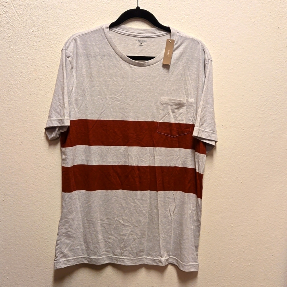 NWT, J Crew Striped Gray/Red tshirt, Men's Size Medium